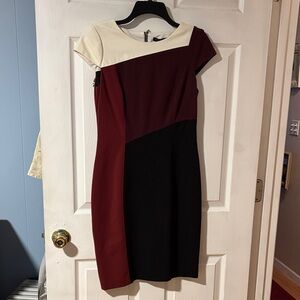 White House Black Market Cream, Burgundy, and Black Mini Dress